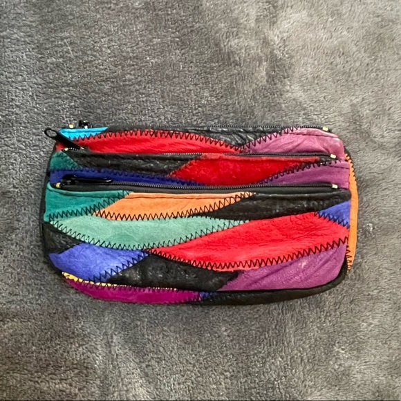 Vintage Handbags - Vintage Patchwork Leather Handbag Clutch Change Purse